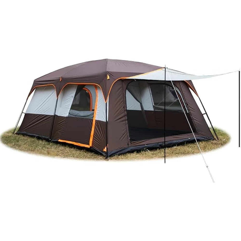 Extra Large Tent 10-12 Person(A),Family Cabin Tents,2 Rooms,3 Doors and 3 Windows with Mesh Straight Wall Waterproof, Large Tent