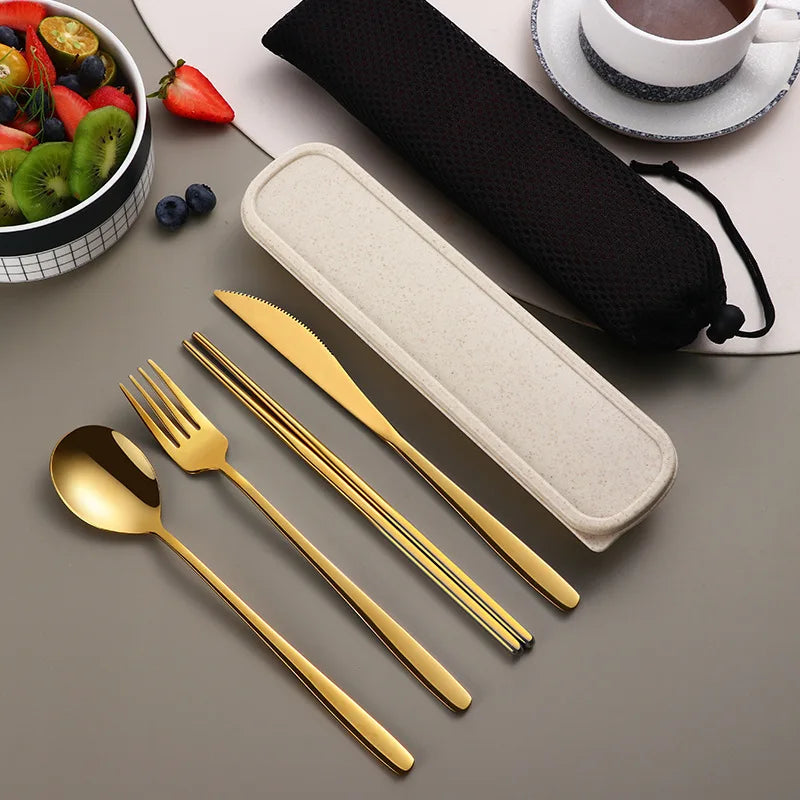 304 Cutlery Set Dinnerware Set Portable Tableware Set High Quality Stainless Steel Knife Fork Spoon Travel Flatware With Box