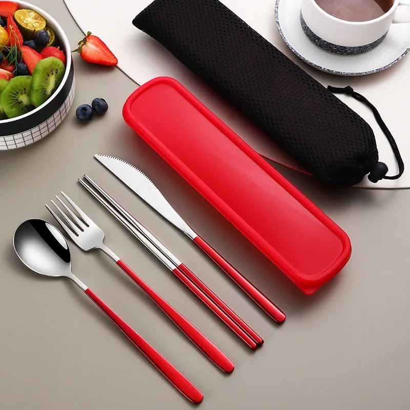 304 Cutlery Set Dinnerware Set Portable Tableware Set High Quality Stainless Steel Knife Fork Spoon Travel Flatware With Box