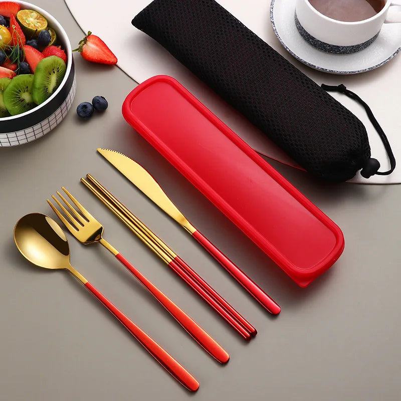 304 Cutlery Set Dinnerware Set Portable Tableware Set High Quality Stainless Steel Knife Fork Spoon Travel Flatware With Box