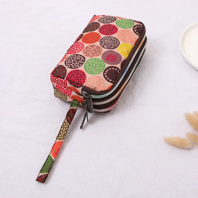 Fashion Printing Ladies Clutch Wallet Large Capacity Triple Zipper Hand Carry Coin Purse Shopping Handheld Cell Phone Bag