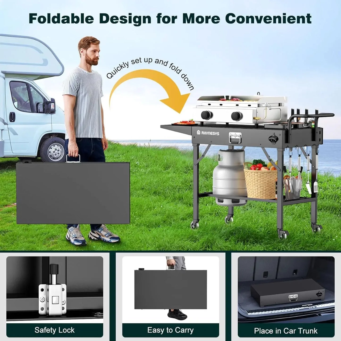 Outdoor Grill Table, Blackstone Griddle Stand, 440lbs Folding Grill Cart, Wheels for Outdoor BBQ Camp Ninja Woodfire Grill Stand