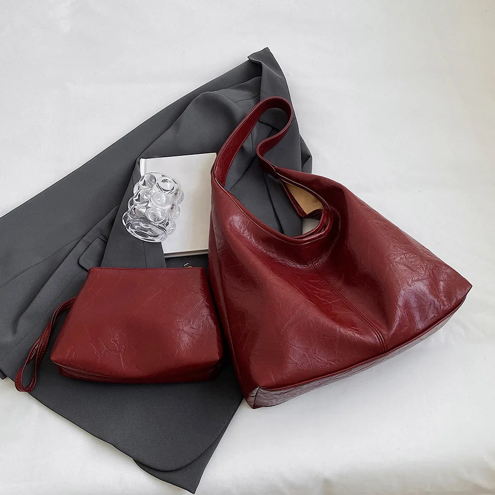Soft PU Leather Shoulder Bag for Women Wedding Totes Quality Commuter Underarm Bag Bolso Mujer Fashion Large Capacity Handbag