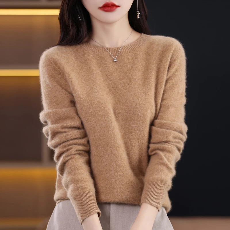 New Cashmere Basic Top Long Sleeve Women O-Neck Knitted Sweater 100% Pure Merino Wool Pullover Clothing Knitwear traf
