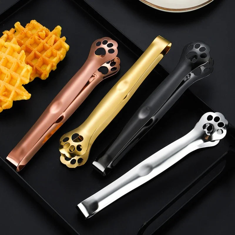 Kitchen Gadgets Barbecue Food Tong Non-Slip Cooking Clip Stainless Steel Ice Tongs Salad Cat Claw Shape Steak Clamp Bread Tongs