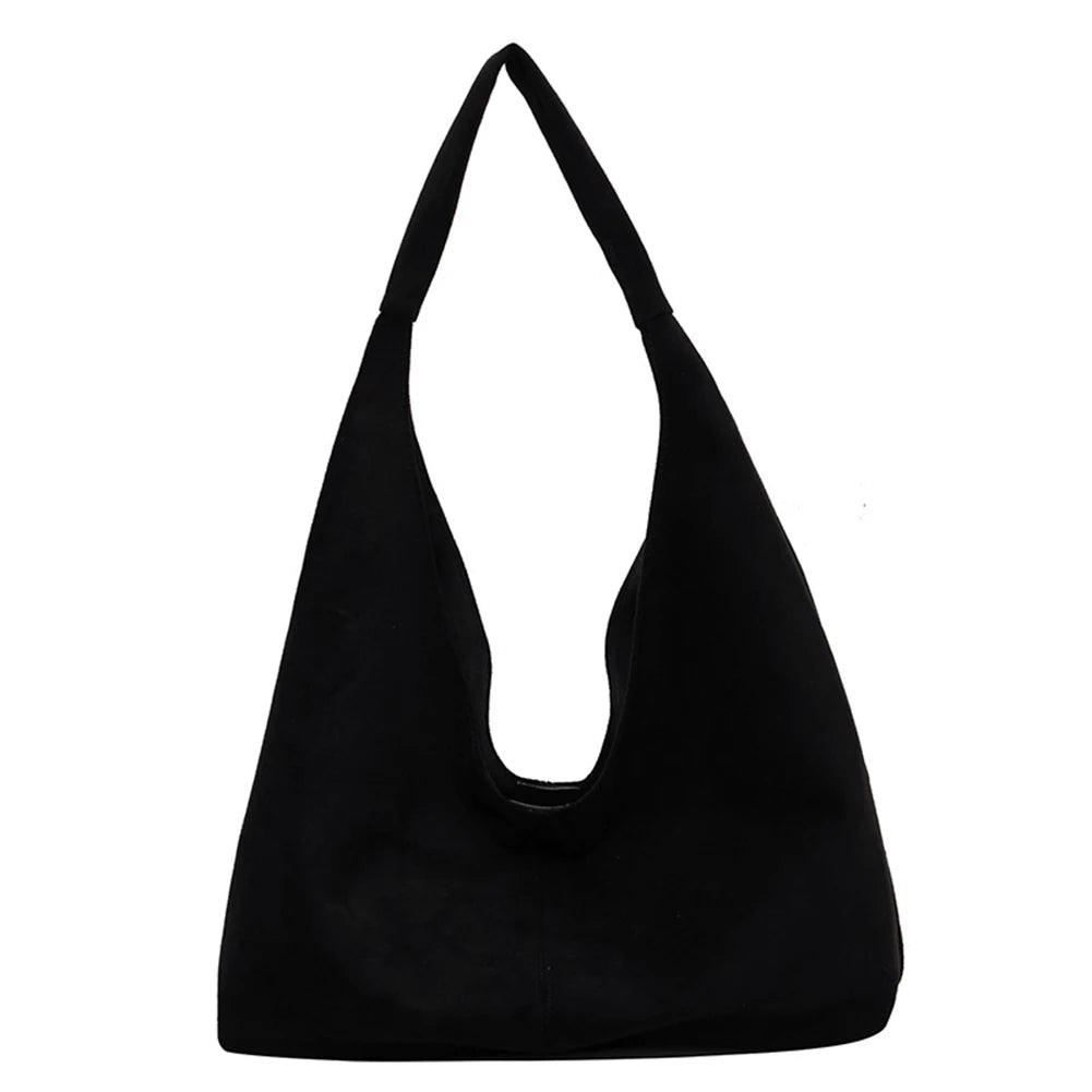 Women Suede Shoulder Bag with Pocket Underarm Bag Trendy Hobo Bag Slouchy Bag for Work Travel Shopping