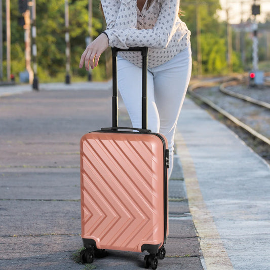 The "lockable luggage" suitcase with 20 handles can be used for travel and features a universal roller design for easy mobility