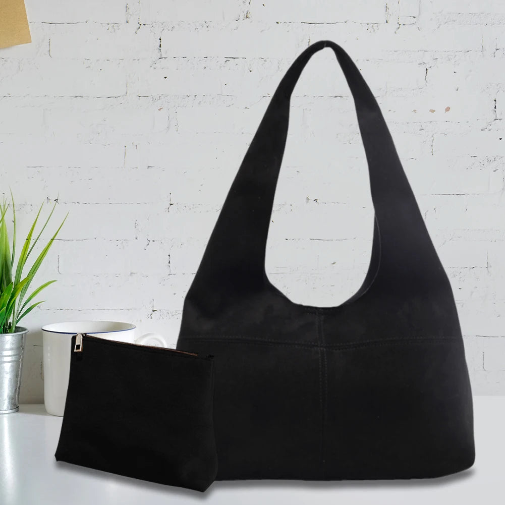 Women Suede Shoulder Bag with Inner Pocket Underarm Bag Vintage Hobo Bag Slouchy for Work Travel