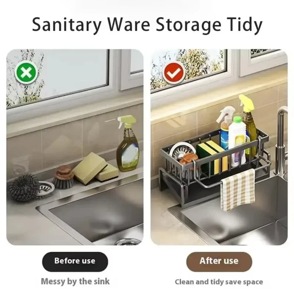 Kitchen Sink Drain Rack Organizer ABS Plastic Self-draining Sink Shelf Soap Sponge Holder Dishcloth Towel Rack Filter Basket