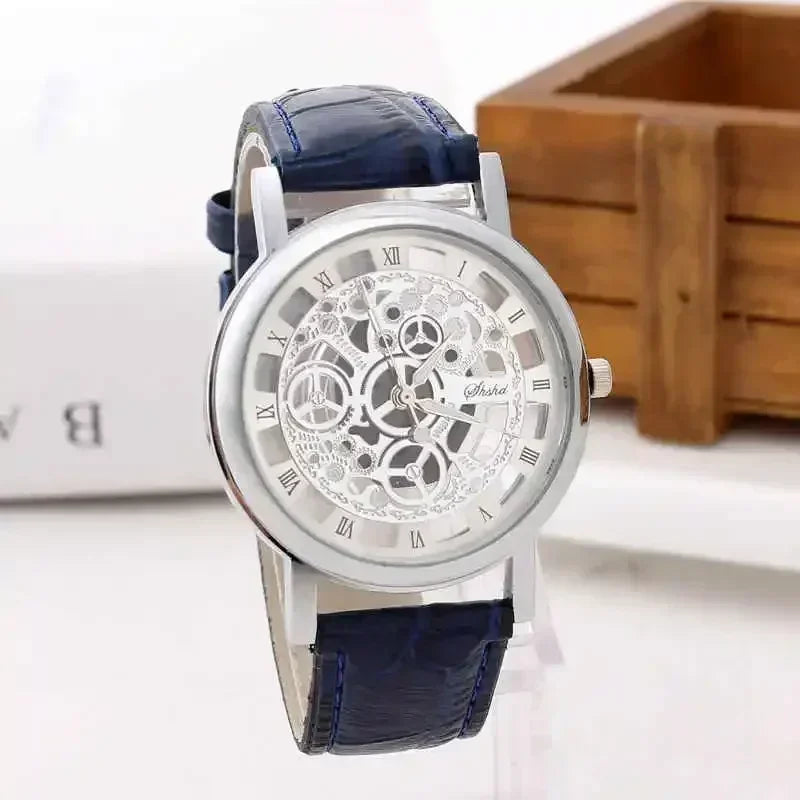 Men Watch Fashion Hollow Watches Men Roma Dial Leather Band Quartz Wristwatches Cheap Price Reloj Hombre Watches for Men