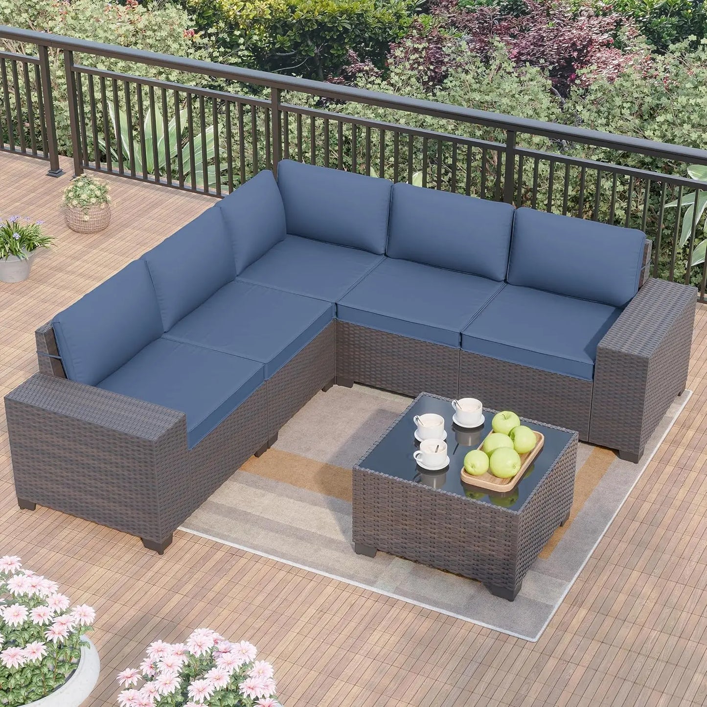 Patio Furniture Modularwith Swivel Chairs Outdoor Sectional Wicker Rattan w/Fire Pit Conversation Sofa Set for Backyard