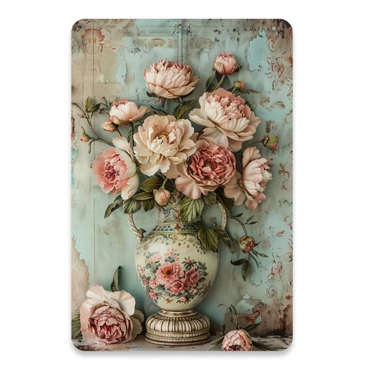 Vintage Flower Vase Metal Tin PaintingIron Material Rustic Home and Office DecorationSuitable for Indoor and Outdoor Decorations