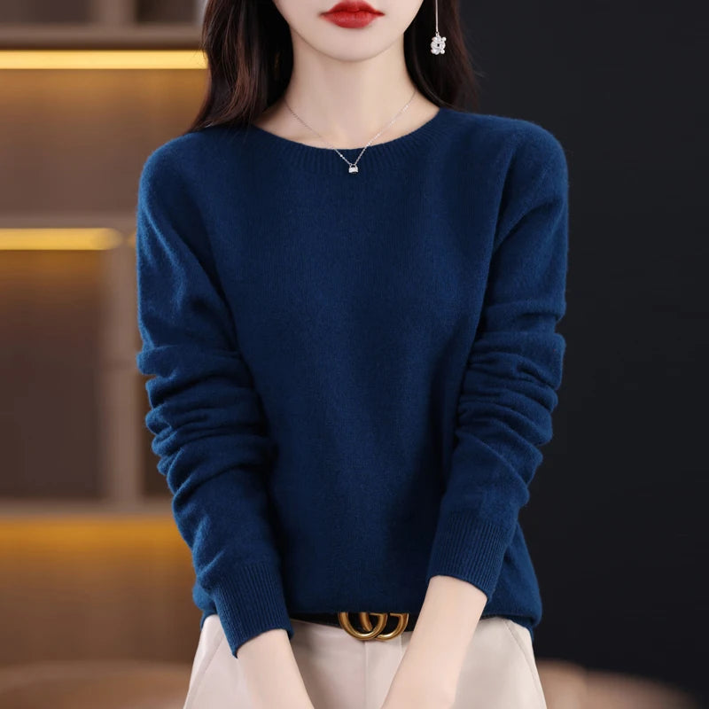 New Cashmere Basic Top Long Sleeve Women O-Neck Knitted Sweater 100% Pure Merino Wool Pullover Clothing Knitwear traf
