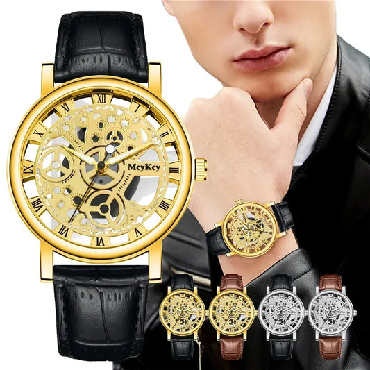 New Watch Men's Hollow Fashion Business Watch Men's Fashion & Casual Belt Quartz Wristwatches Valentine's Day Gift for Men