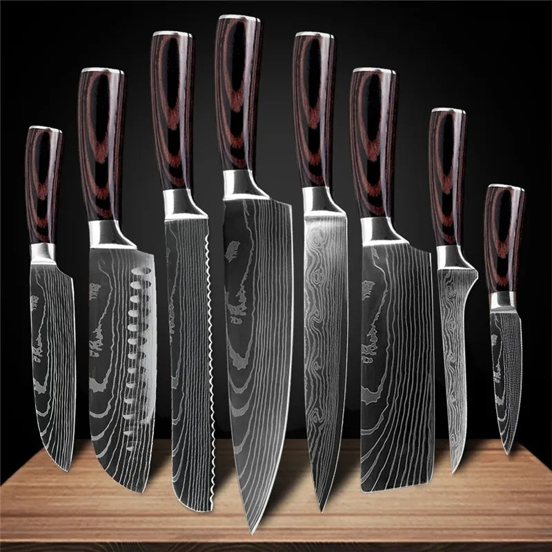 Sharp Japanese Kitchen Knife Set, Chef Knives, Laser Damascus Pattern, Sharp Cleaver, Slicing Utility Knife, Dropshipping