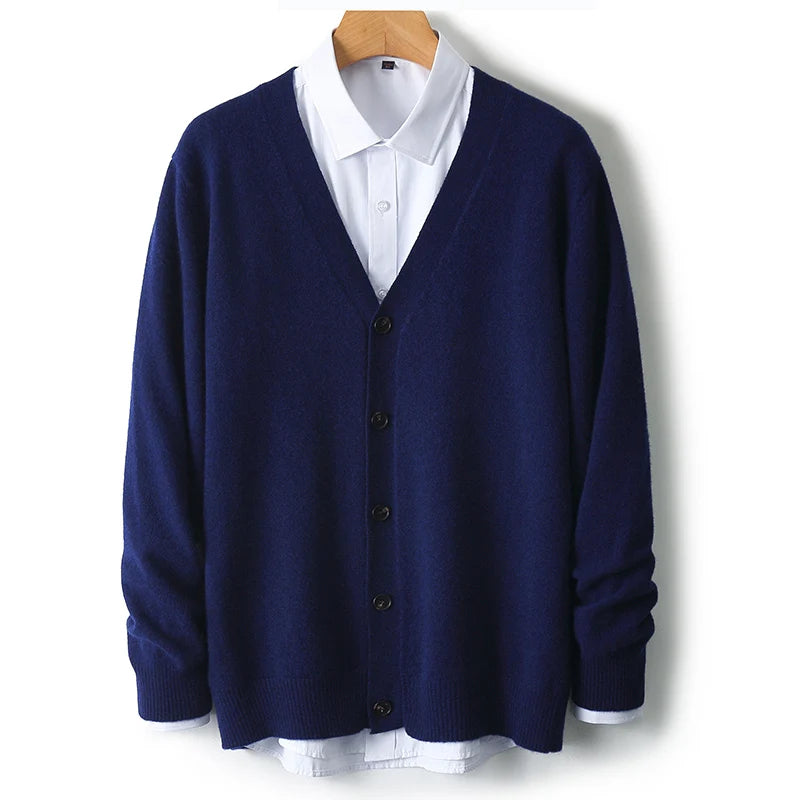 Men's V-Neck Sweater In Autumn And Winter 100% Long Sleeve Warm Knit Cardigan Loose Outer Wear Business Casual Coat Sweater.