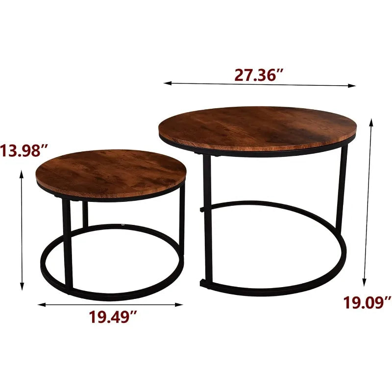 Round Coffee Table Set of 2 Modern Nesting Side End Table for Living Room,Round Wooden Coffee Table with Solid.