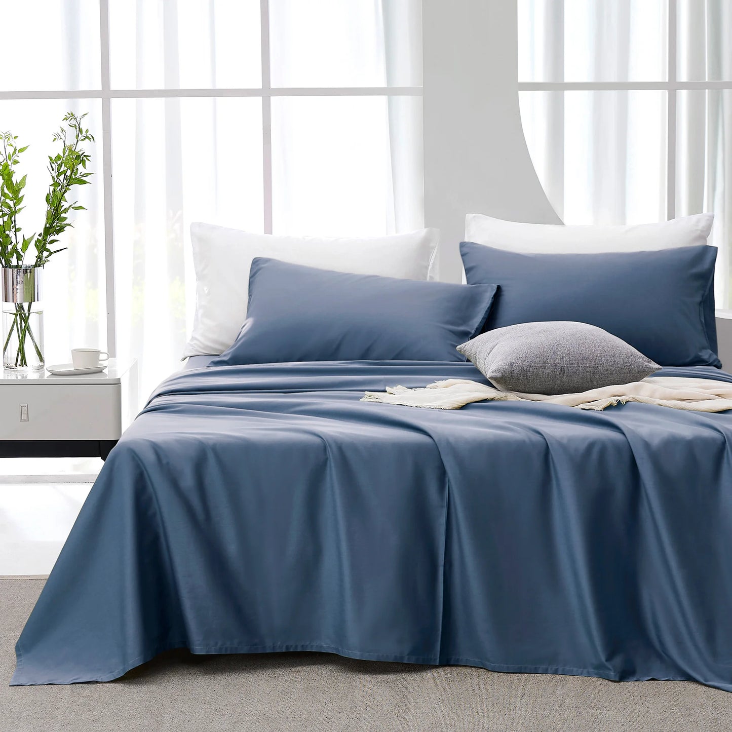 JELLYMONI Lyocell Cotton Sheet Set - 4 Pieces Ultra Soft Bed Sheets, Breathable and Moisture-Wicking Eucalyptus Bedding Set with