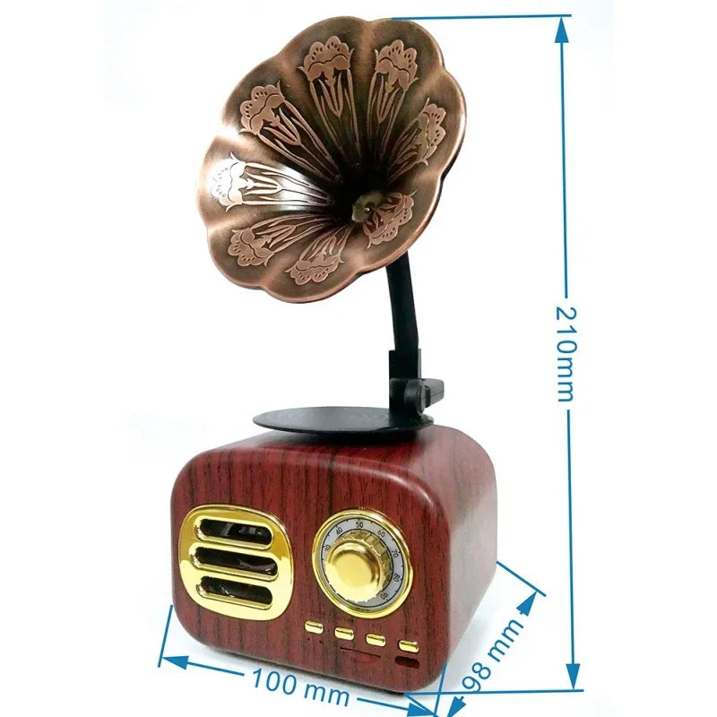 Wireless Bluetooth Speaker Plug Card Home Charging Small Stereo Retro Vintage Gramophone Shape Portable USB Interface Travel