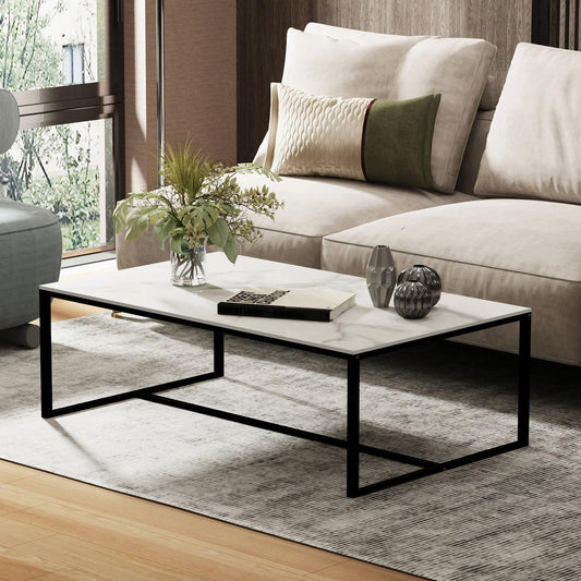 3 Colors Real Marble Coffee Table Open Accent Living Room Table with Soild Metal Frame Sofa Center Tea Table