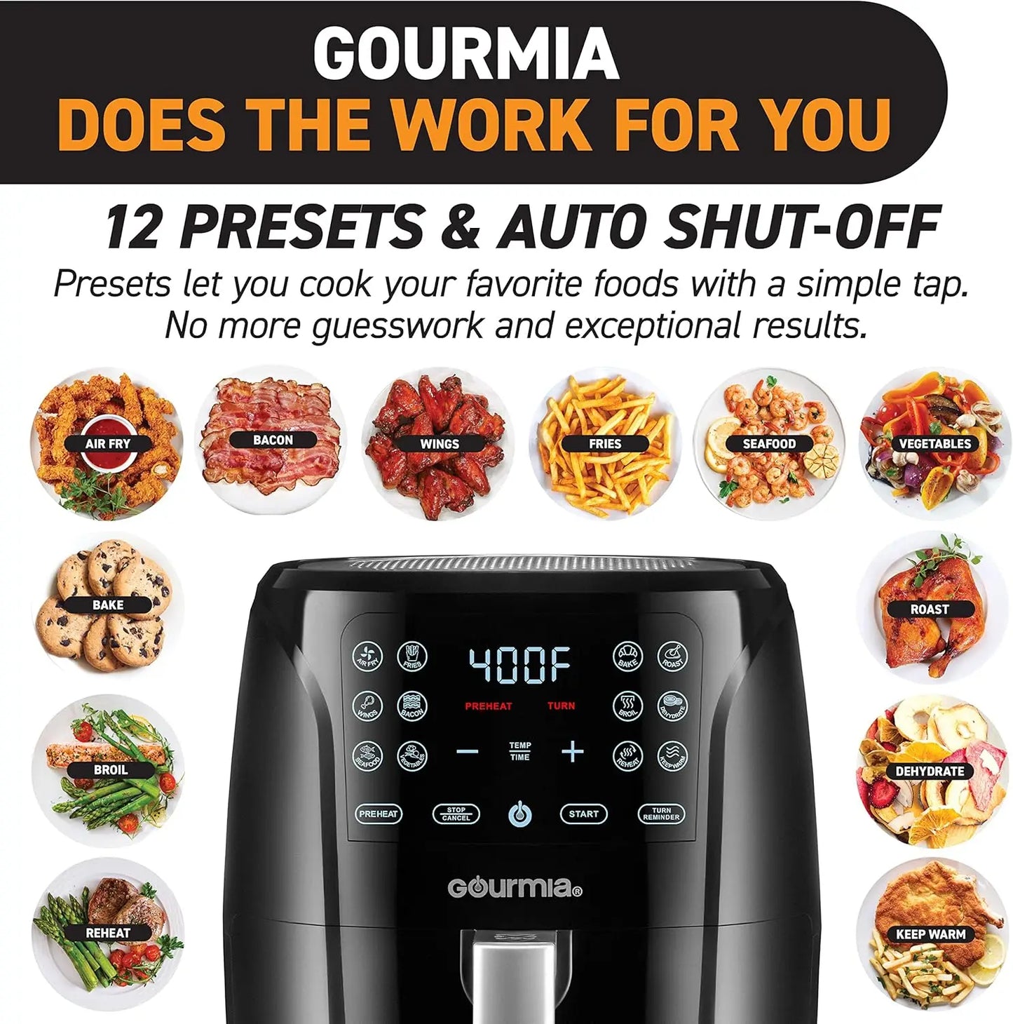 Air Fryer Oven Digital Display 6 Quart Large AirFryer Cooker 12 1-Touch Cooking Presets, XL Air Fryer Basket 1500w Power Multifu