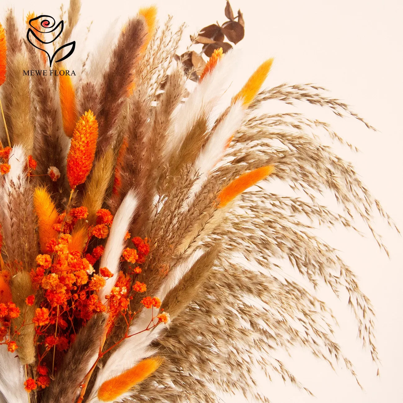 Dried Natural Flowers Pampas Bouquet Sets Autumn Decorative Orange Gypsophila Rabbit Tail Grass Rustic Chic Home Decor for Vase