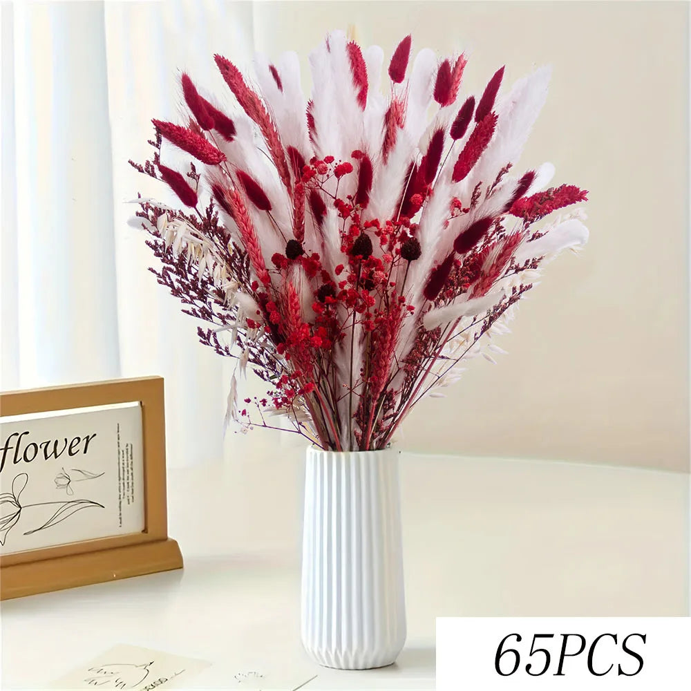Natural Pampas Grass Bouquet Red Dried Flowers Decor Wedding Floral Arrangement Cotton Reeds DIY Home Bedroom Vase Decoration