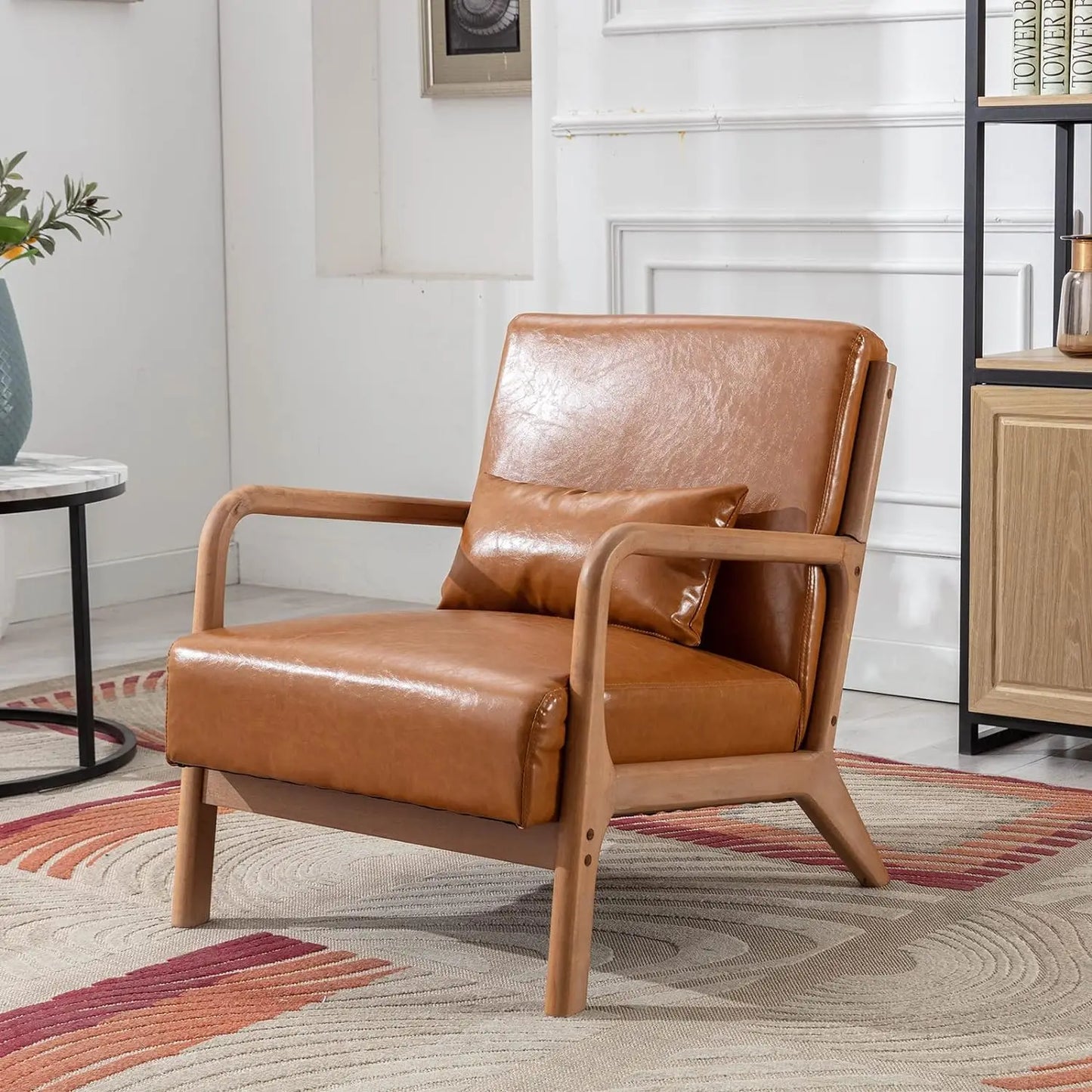 Mid Century Modern Accent Chairs Set of 2, Single Fabric Lounge Reading Armchair with Solid Wood Frame,Easy Assembly Arm Chairs