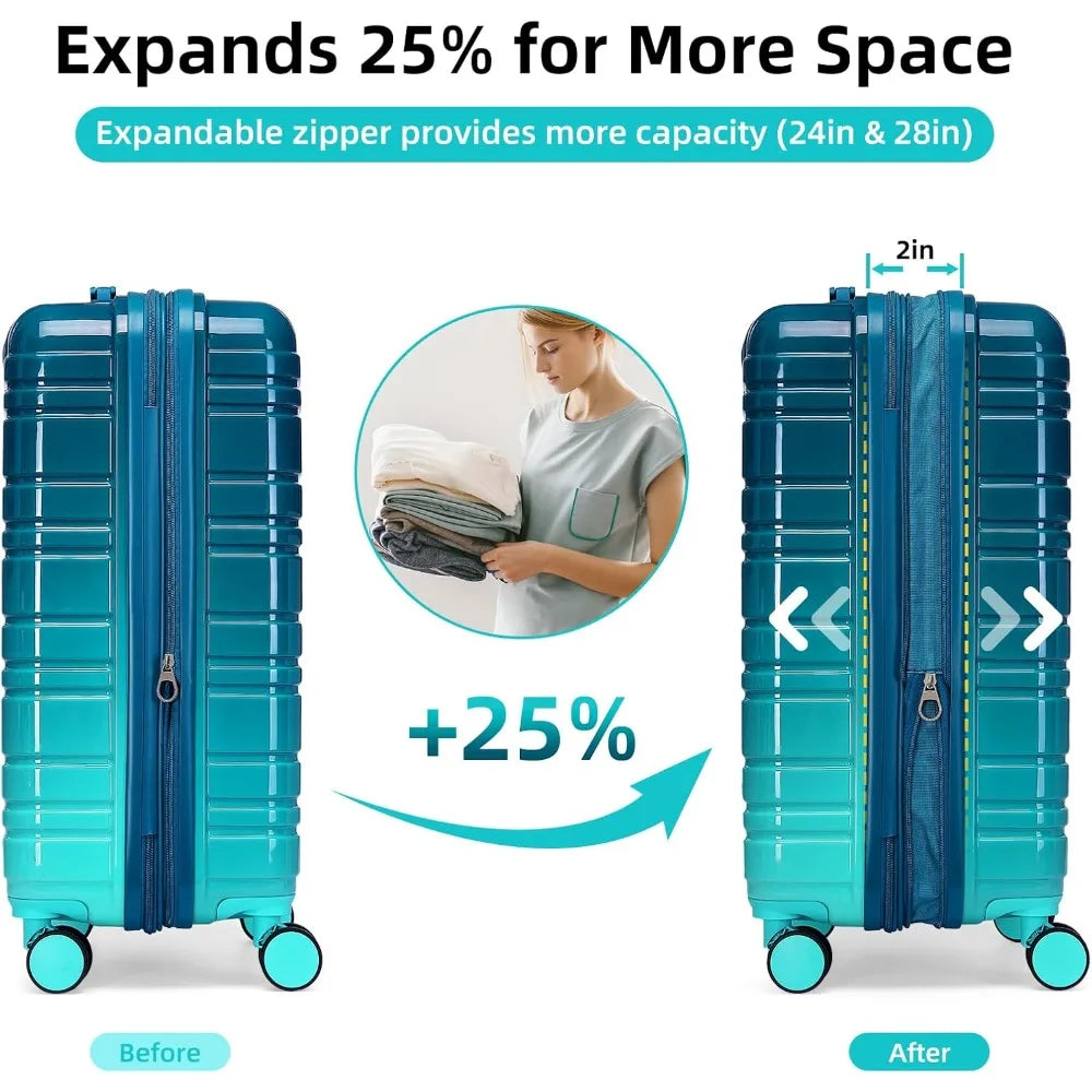 Luggage Sets 6 Piece, Expandable PC+ABS Hardside Multicolor Suitcase Sets with TSA Lock Double Spinner Wheels, Ocean Breeze