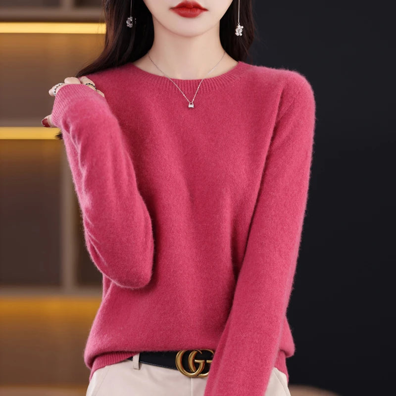 New Cashmere Basic Top Long Sleeve Women O-Neck Knitted Sweater 100% Pure Merino Wool Pullover Clothing Knitwear traf