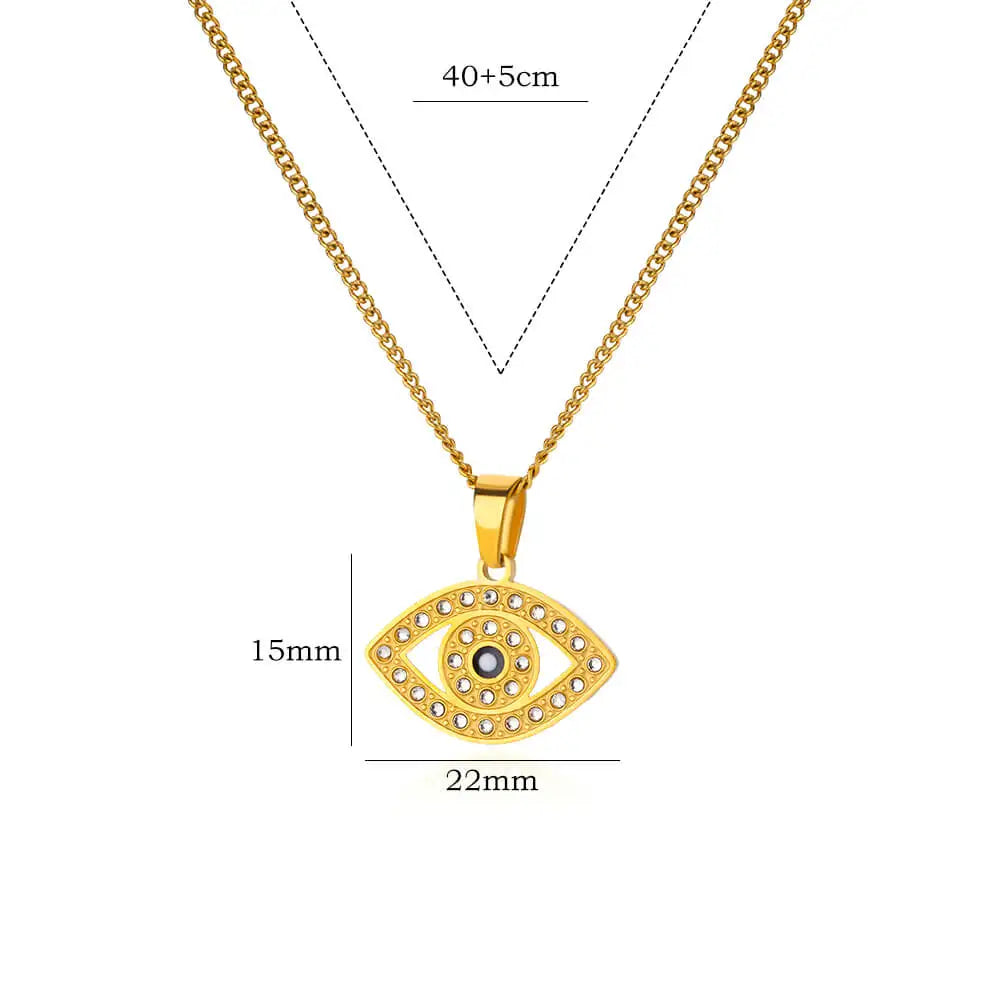 Gold Color Palm Fatima Pendant Necklace For Women Stainless Steel Lucky Turkish Evil Eye Choker Necklaces Aesthetics Jewelry