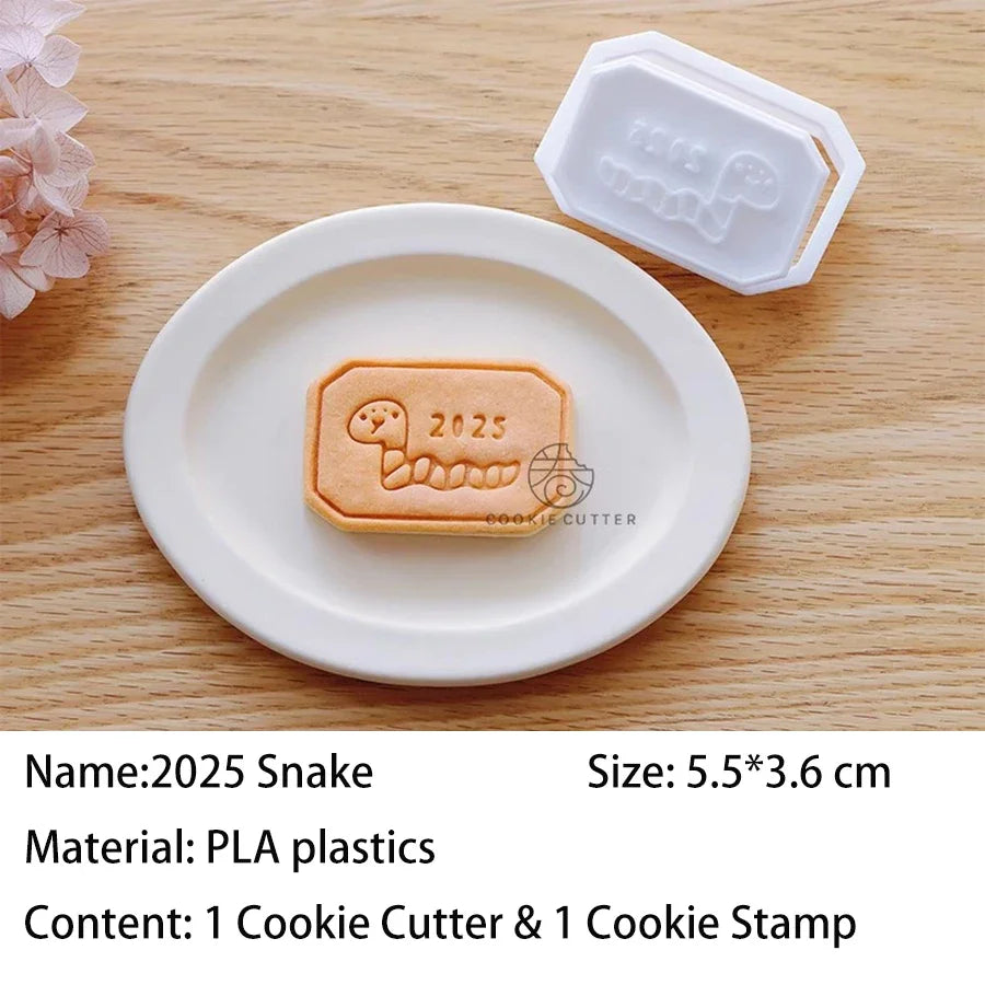 2025 Chinese Snake Year Cookie Cutter Mold Fortune Blessing Biscuit Stamp Pastry Dessert Fondant Cake DIY Bakeware Kitchen Items