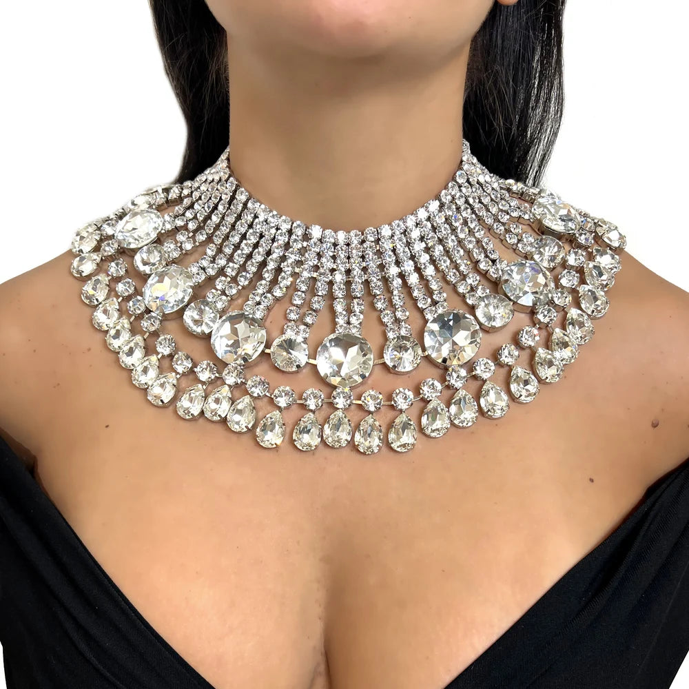 Stonefans Oversized Round Necklace Set With Earrings for Girls Women Y2k Accessories Luxury Wedding Set Decoration Jewelry Gifts