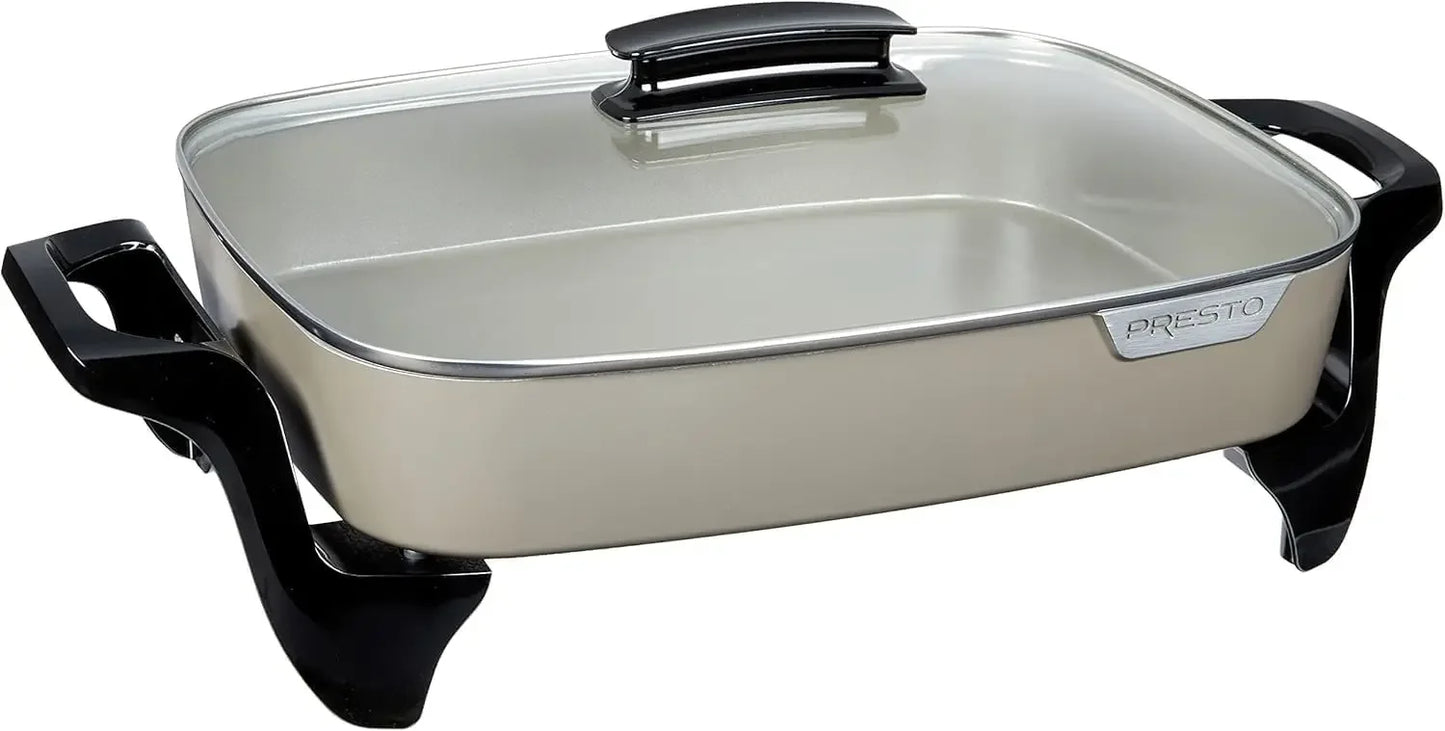 Skillet Nonstick Extra-Large with Lid - 16" Inch Ceramic Cooking Deep Fry Pan, Serves 6-8 People, for Roast, Bake, Stew, Sauce,