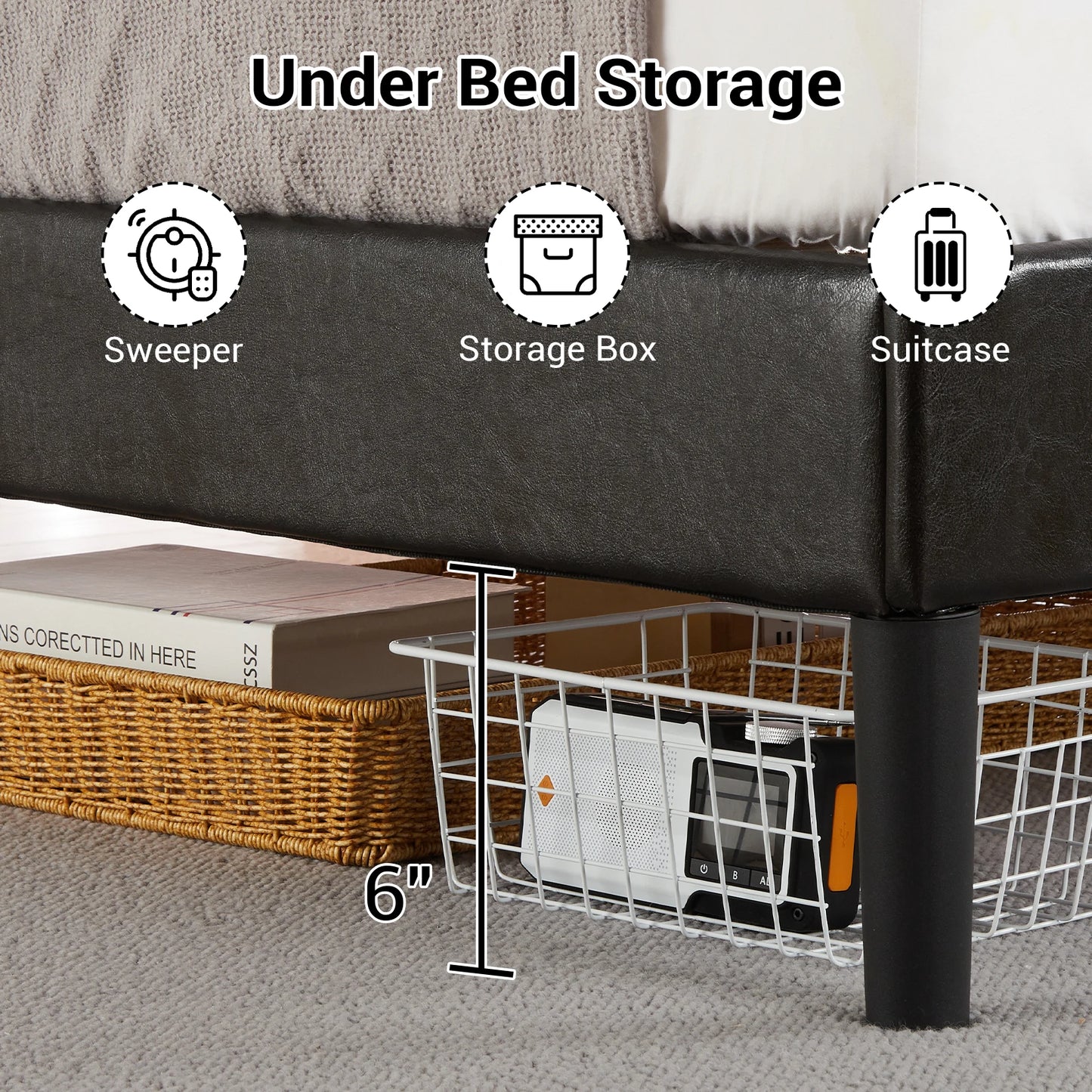 Full Size Bed Frame with Headboard PU Leather Upholstered Bed Frame Platform No Box Spring Needed