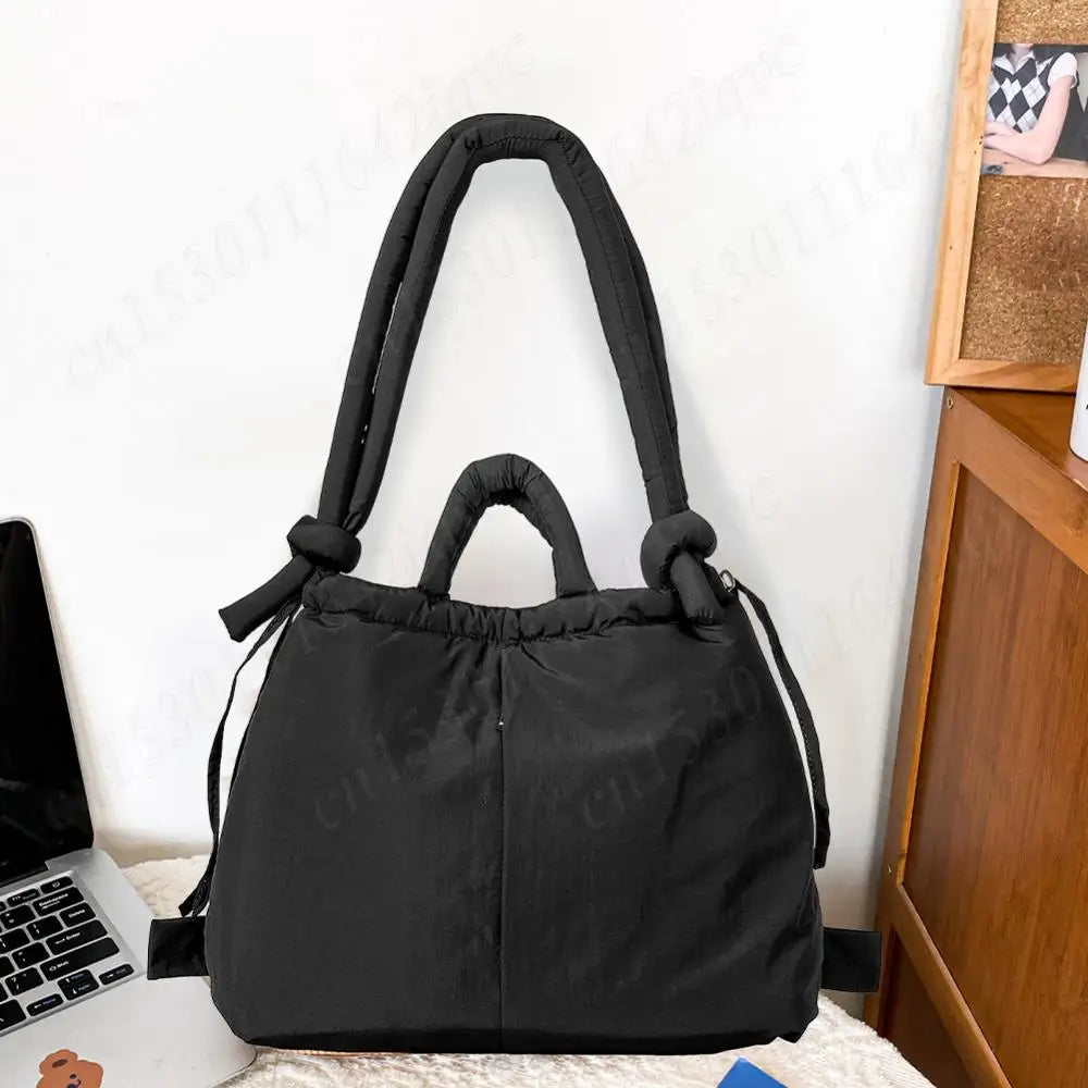 Women Padded Shoulder Bag Puffer Tote Bag Lightweight Drawstring Bucket Bag Stuffing Crossbody Bag Tote Handbag Puffy Sling Bag