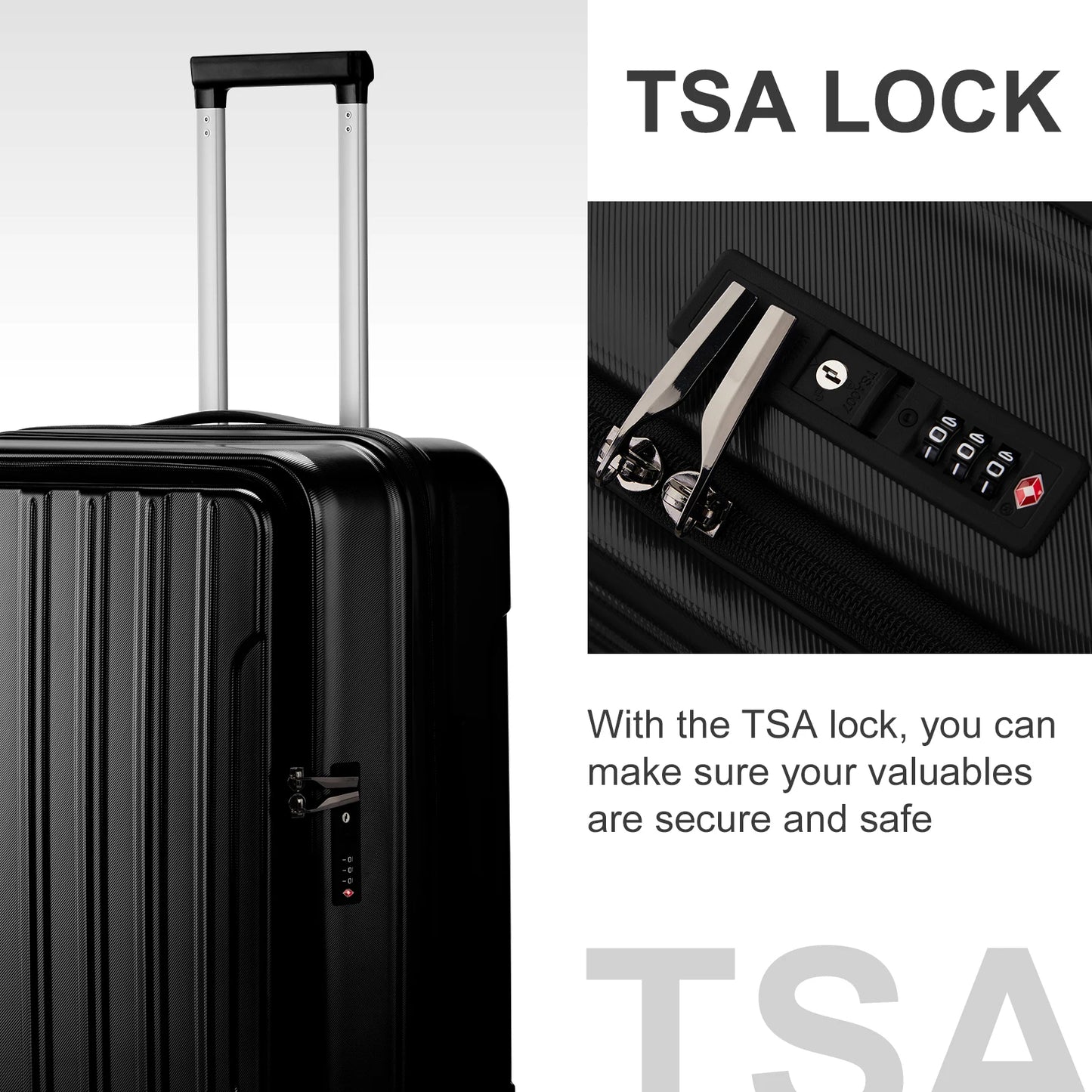 22 ×14 × 9 Airline Approved with USB Port, ABS+PC 20 Inch Luggage with Front Compartment, Double Spinner Wheels, TSA Lock Black