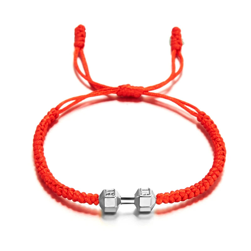 Gold Color Silver Color Dumbbell Bracelets Handmade Braid Adjustable Bracelet for Women Men Charm Barbell Fitness Energy Jewelry