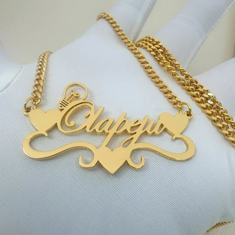 Handcrafted Gold Color Name Necklace Custom Elegant Personalized Love Choker For Women Dainty Cuban Chain Jewelry Bff Gift Xmas