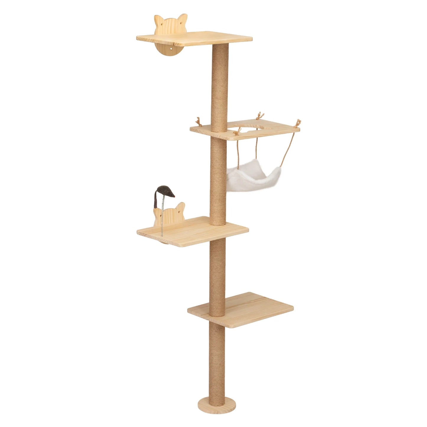 Wall-Mounted Cat Scratching Pad for Cat Indoor Wood Cat Tree with Hammock Cat Scratcher Perch