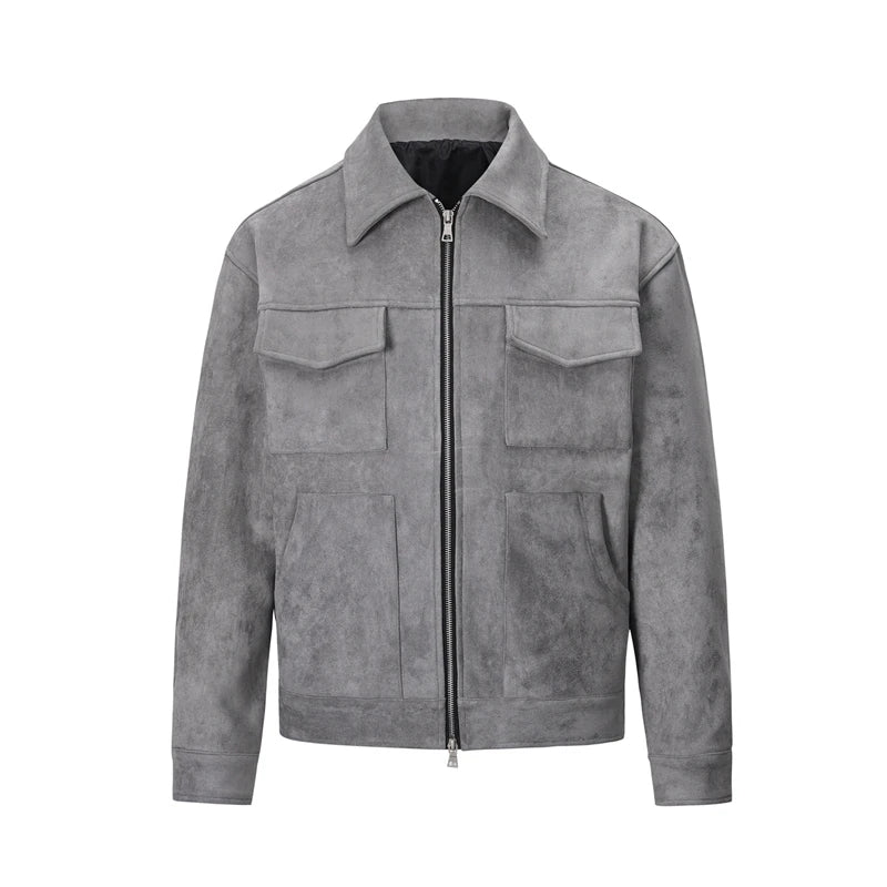 High Street Pockets Laper Zip-up Suede Thick Coat Mens Retro Solid Windbreaker Loose Winter Jackets Oversize Casual Clothes
