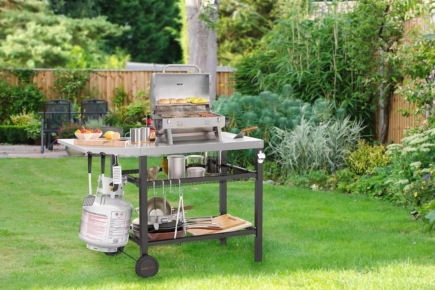 Outdoor Grill Cart Table for Blackstone Griddle and  Pizza Oven, 3-Shelf Food Prep Table Patio Kitchen Island with