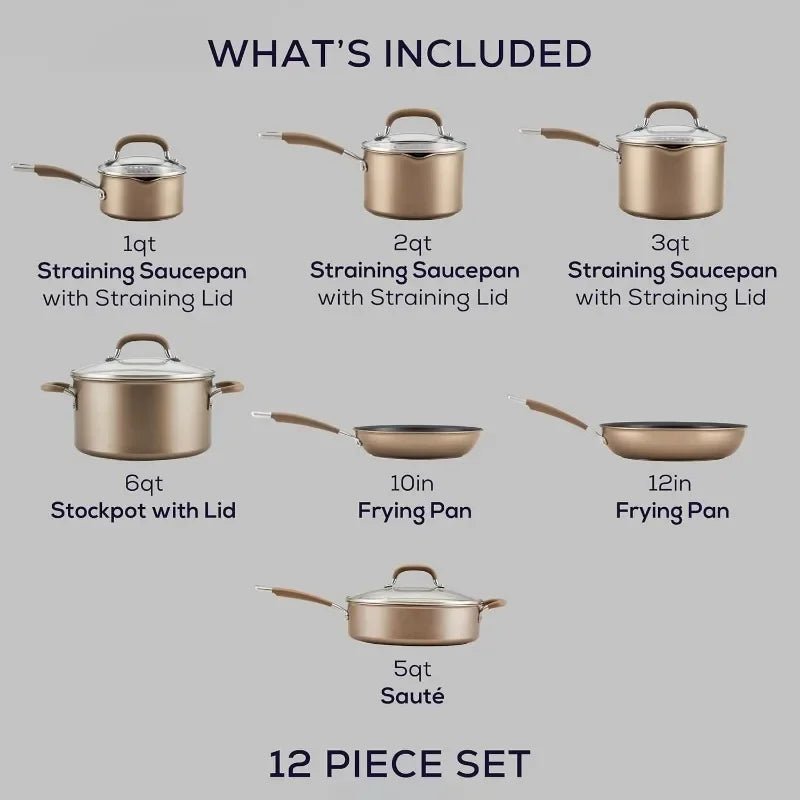Circulon Premier Professional Hard Anodized Nonstick Cookware Induction Pots and Pans Set, 12 Piece, Bronze