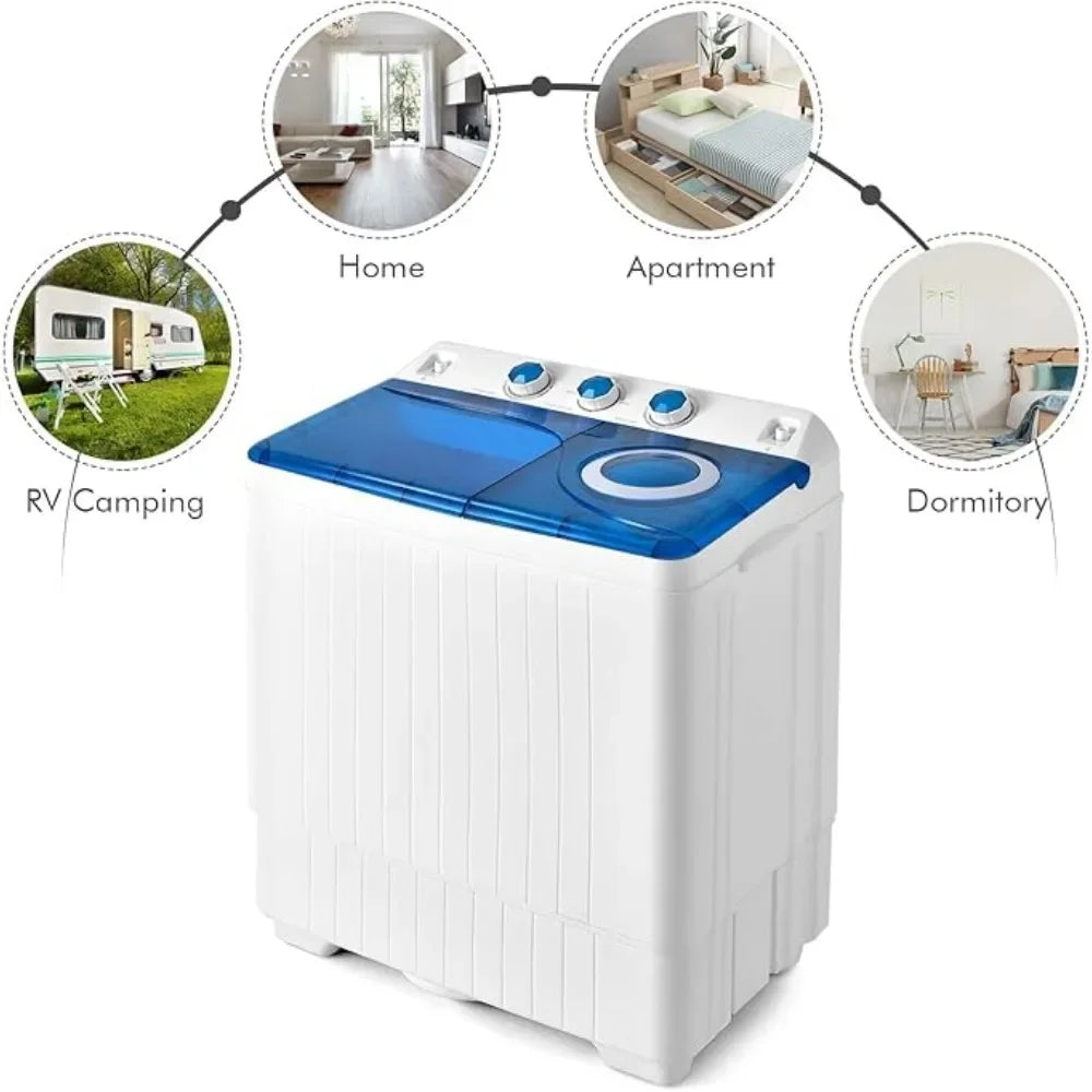Portable Washing Machine Twin Tub 26lbs Capacity Laundry 18lbs 8lbs Spinner Combo with Built-in Drain Pump