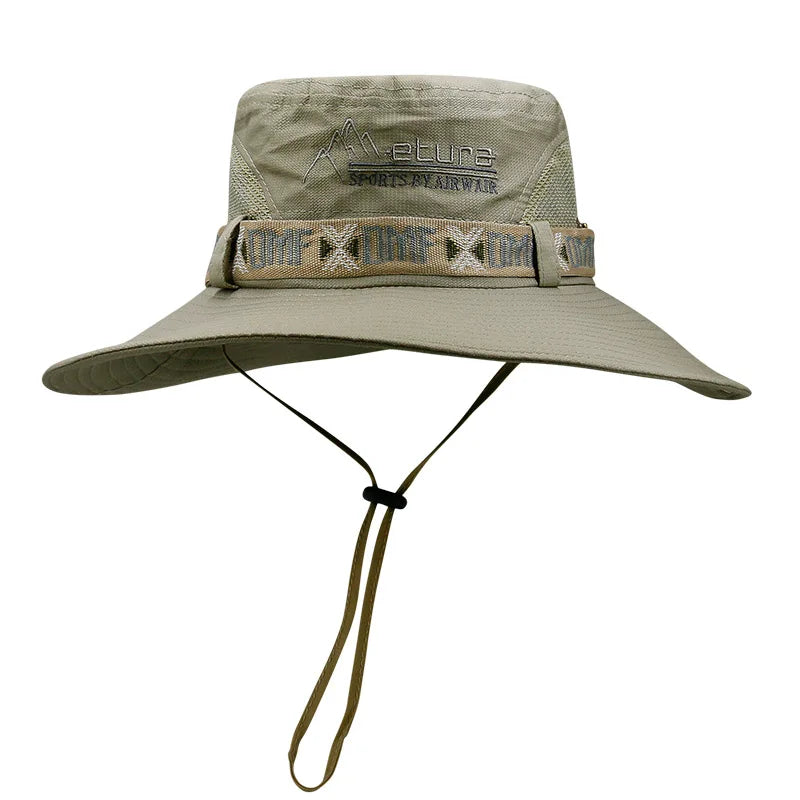 Summer Men Bucket Hat Outdoor UV Protection Wide Brim Panama Safari Hunting Hiking Hat Mesh Fisherman Hat Beach Sunscreen Cap