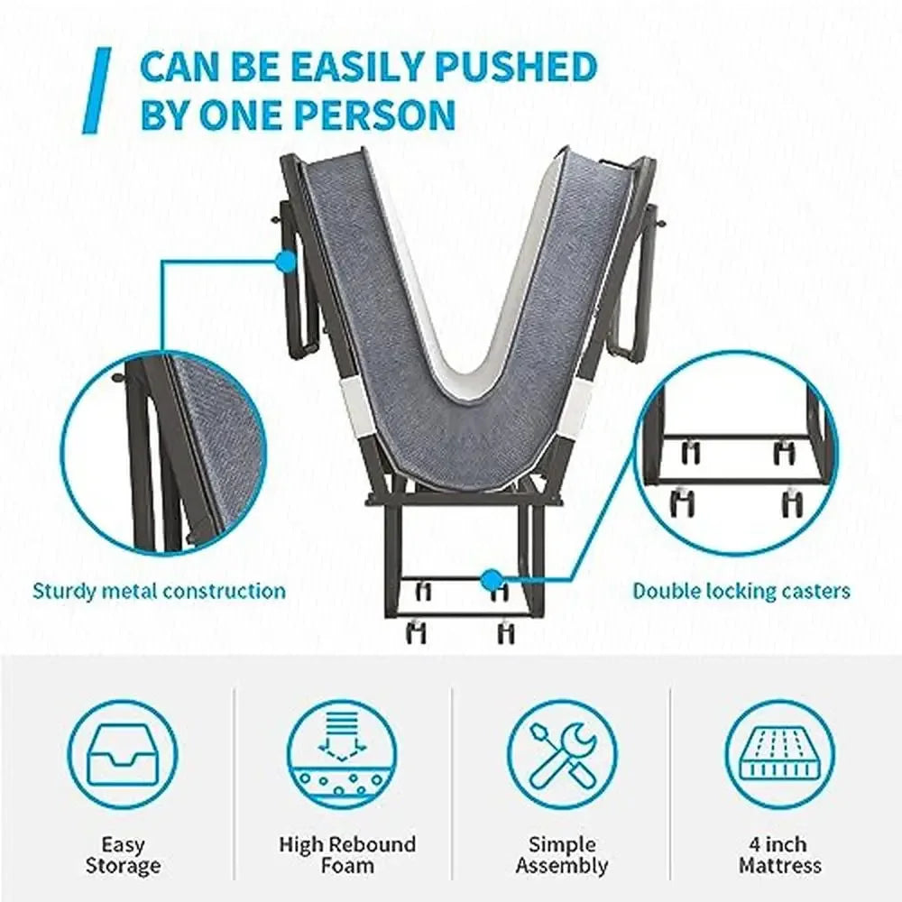 4 Inch Memory Foam Folding Bed Rollaway Portable with Lockable Wheels Sturdy Metal Frame 330 lb Capacity Headboard & Dust