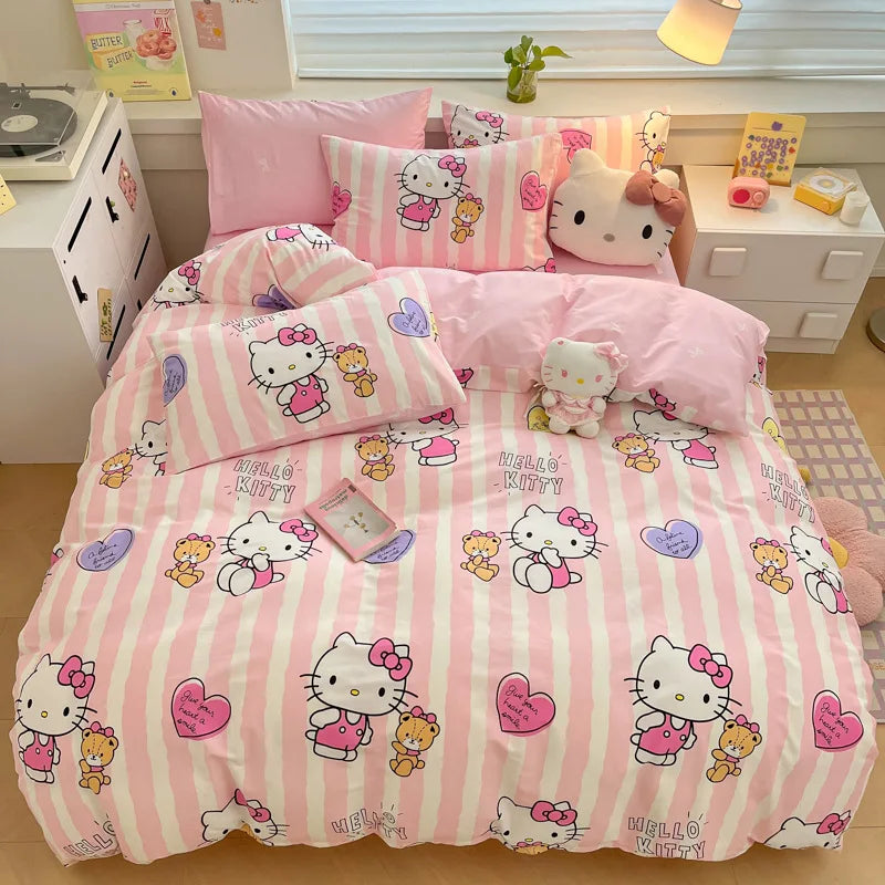 Kuromi Melody Cartoon Duvet Cover Hello Kitty Cinnamoroll Kids Bedding Set Student Dormitory Cute Duvet Cover Bedroom Decor