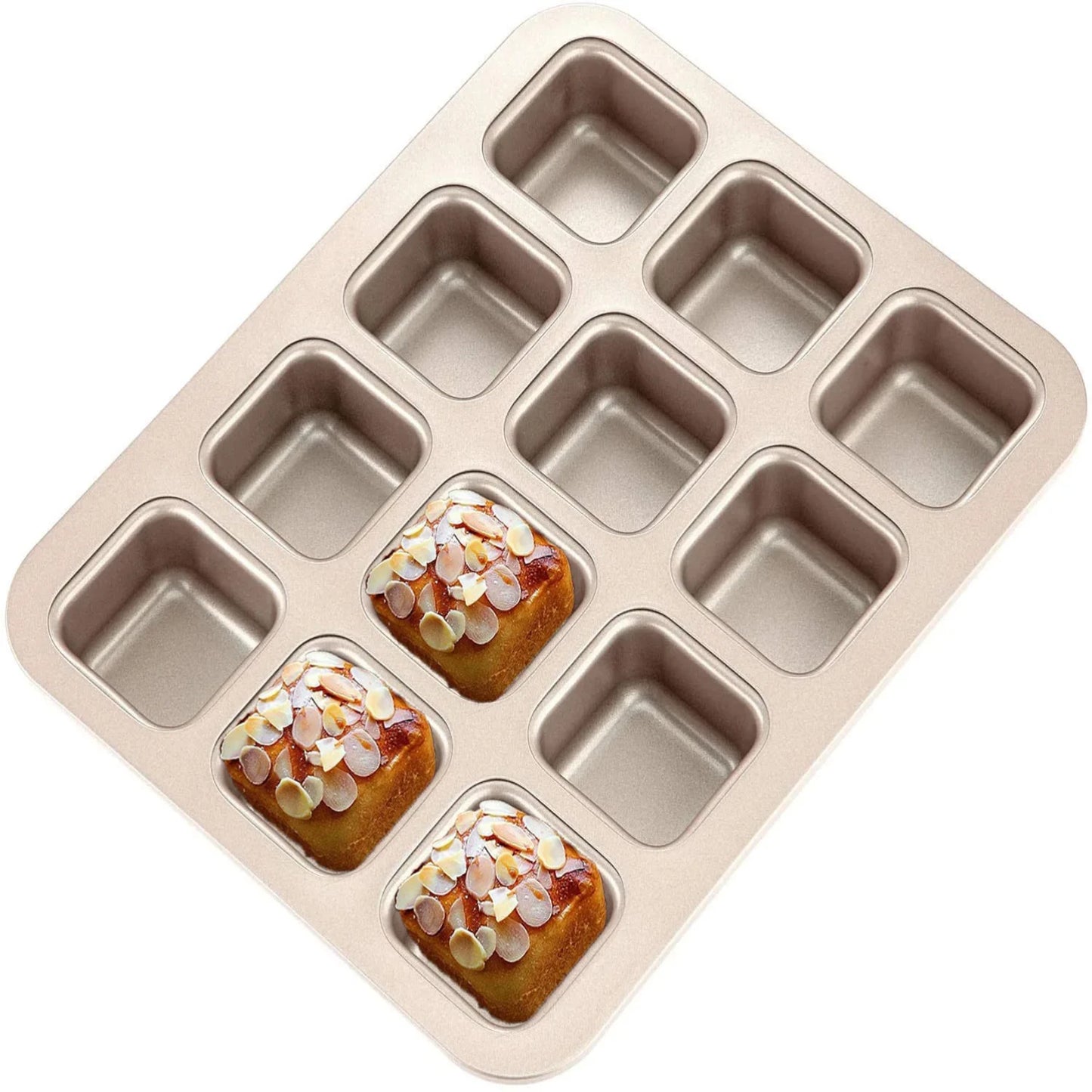 Set of 12 Durable Non-Stick Square Mini Household Baking Pan Oven Trays Tools for Bread Burger Muffin Cupcake - Convenient Cake