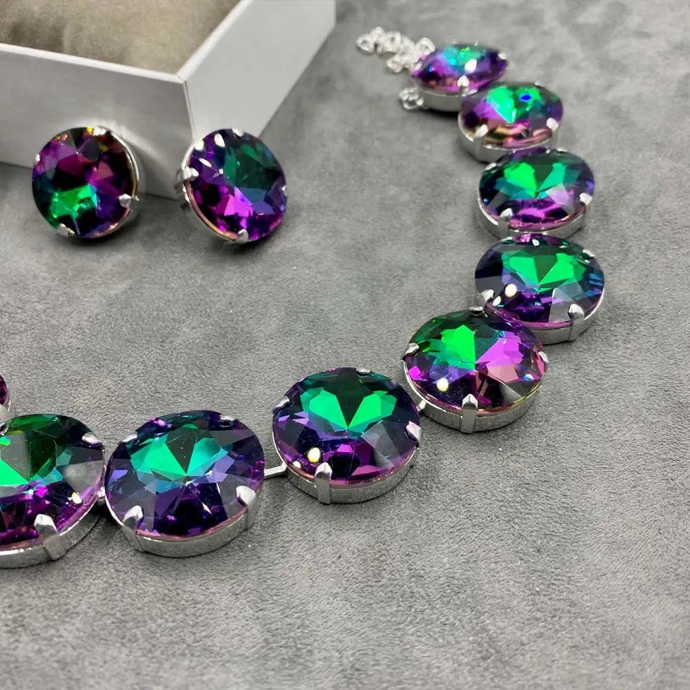 Stonefans Mystic Purple Crystal Necklace Earrring Set Bridal Wedding Jewelry Sets for Brides Bridemaid Prom Costume Accessories