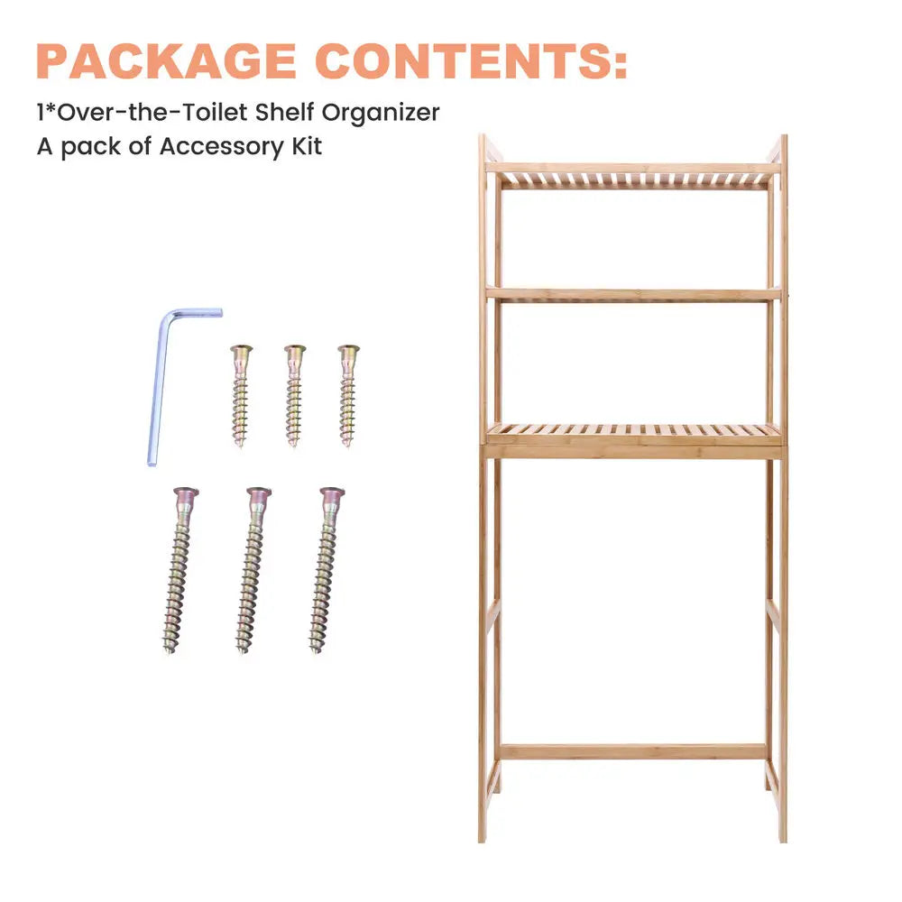3-Tiers Over The Toilet Bamboo Storage Rack Bathroom Organizer Shelf Space Saver